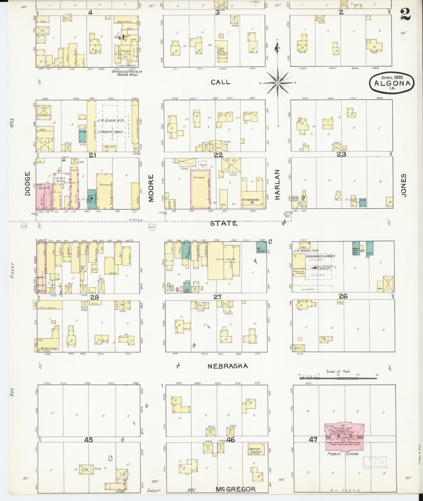 Sanborn Fire Insurance Map from Algona, Kossuth County, Iowa (1892), Sheet #0002 - Historic Sanborn Fire Insurance Map Print, vintage old map wall art