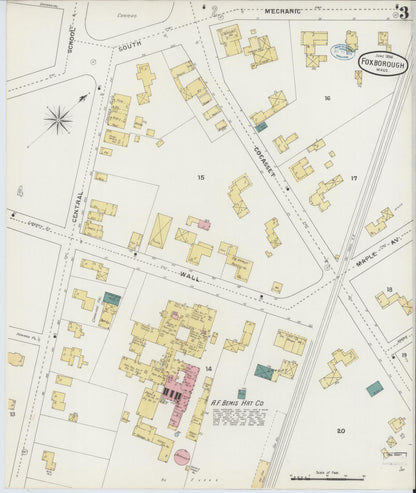 Sanborn Fire Insurance Map from Foxboro, Norfolk County, Massachusetts (1894), Sheet #0003 - Complete Map Set gallery image, historic Sanborn map, vintage wall art, Massachusetts Massachusetts