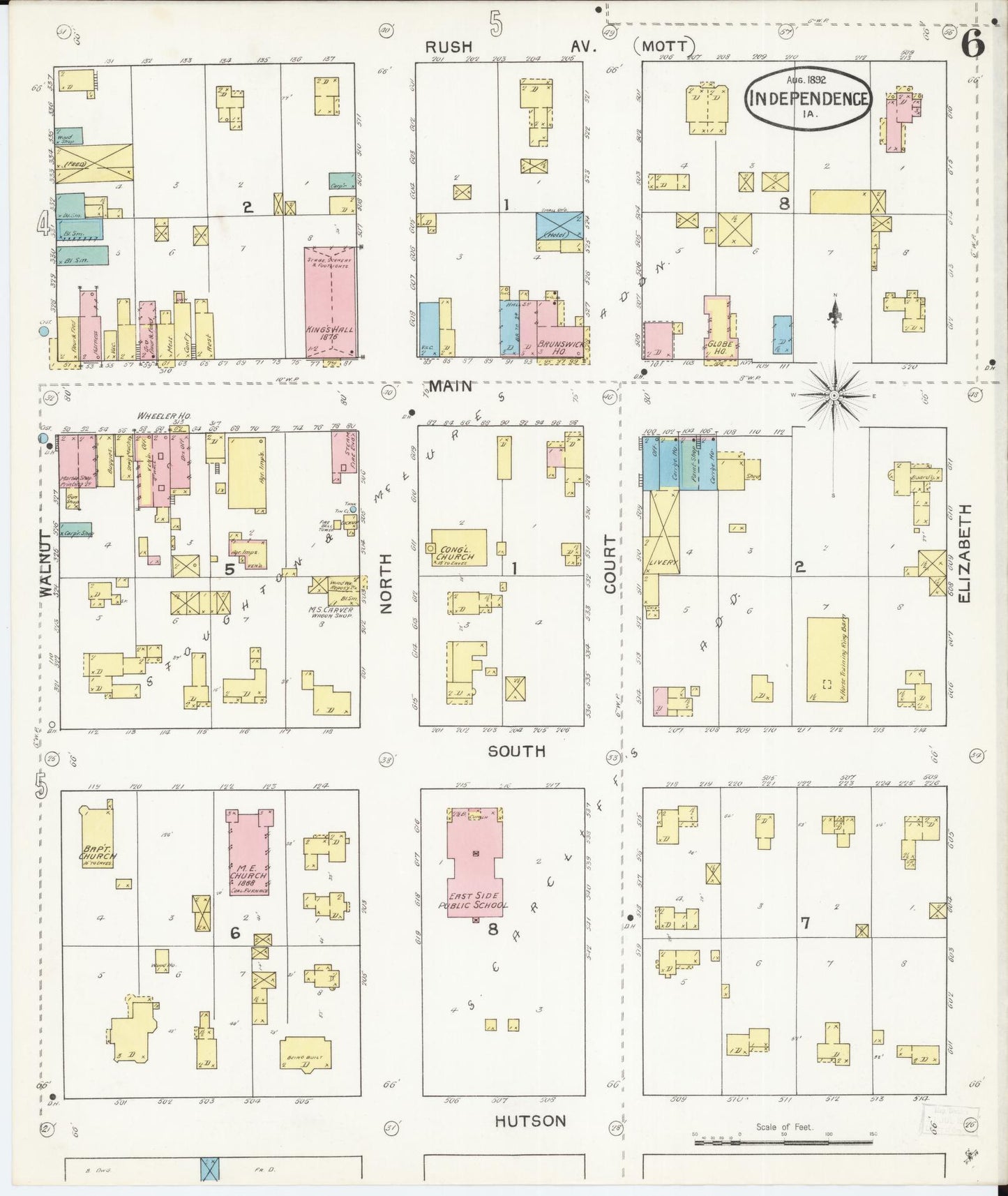 Sanborn Fire Insurance Map from Independence, Buchanan County, Iowa (1892), Sheet #0006 - Historic Sanborn Fire Insurance Map Print, vintage old map wall art