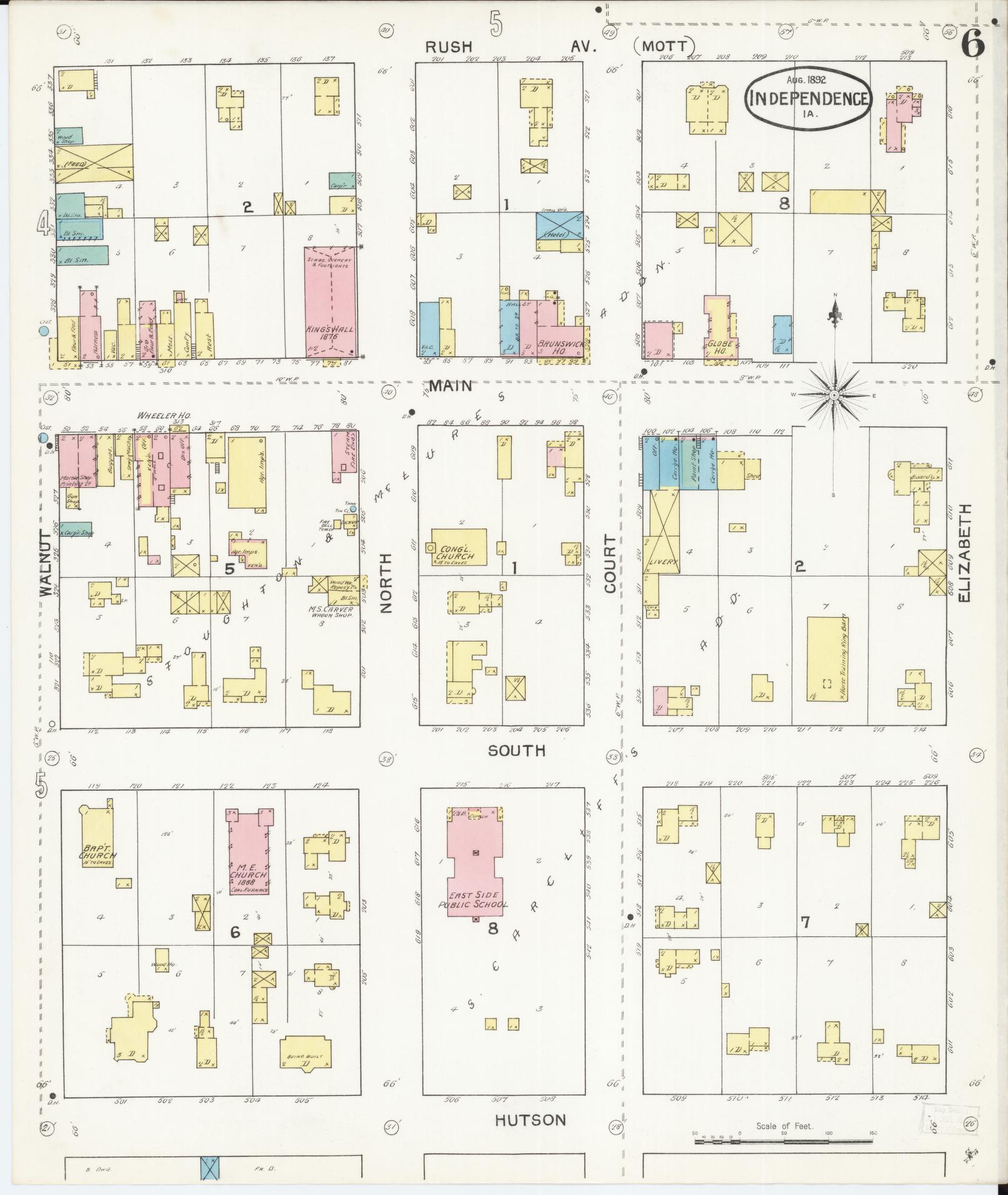 Sanborn Fire Insurance Map from Independence, Buchanan County, Iowa (1892), Sheet #0006 - Historic Sanborn Fire Insurance Map Print, vintage old map wall art