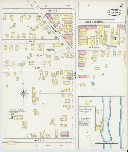 Sanborn Fire Insurance Map from Athens, Bradford County, Pennsylvania (1892), Sheet #0004 - Historic Sanborn Fire Insurance Map Print, vintage old map wall art, antique decor, genealogy gift, Pennsylvania Pennsylvania map