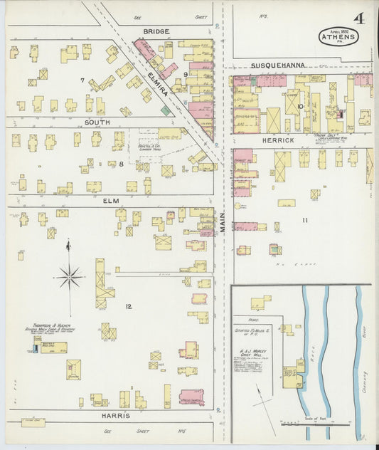 Sanborn Fire Insurance Map from Athens, Bradford County, Pennsylvania (1892), Sheet #0004 - Historic Sanborn Fire Insurance Map Print, vintage old map wall art, antique decor, genealogy gift, Pennsylvania Pennsylvania map