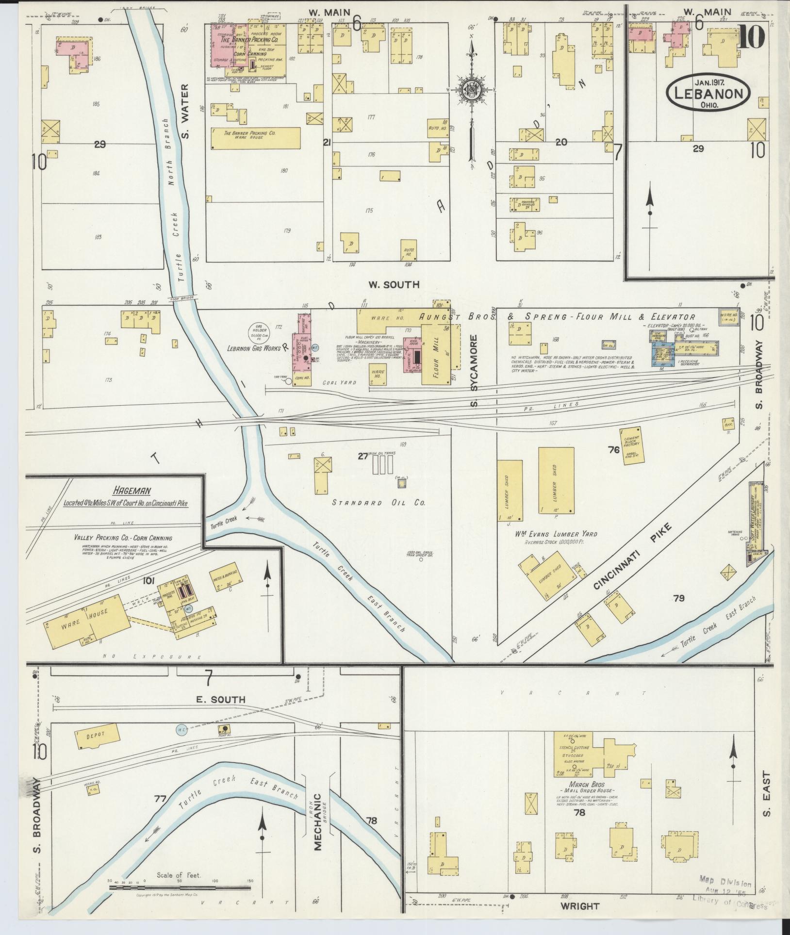 Sanborn Fire Insurance Map from Lebanon, Warren County, Ohio (1917), Sheet #0010 - Historic Sanborn Fire Insurance Map Print, vintage old map wall art, antique decor, genealogy gift, Ohio Ohio map
