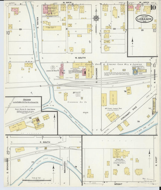 Sanborn Fire Insurance Map from Lebanon, Warren County, Ohio (1917), Sheet #0010 - Historic Sanborn Fire Insurance Map Print, vintage old map wall art, antique decor, genealogy gift, Ohio Ohio map