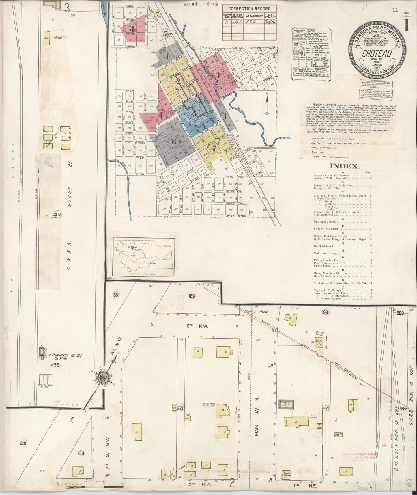 Sanborn Fire Insurance Map from Choteau, Teton County, Montana (1943), Sheet #0001 - Complete Map Set gallery image, historic Sanborn map, vintage wall art, Montana Montana