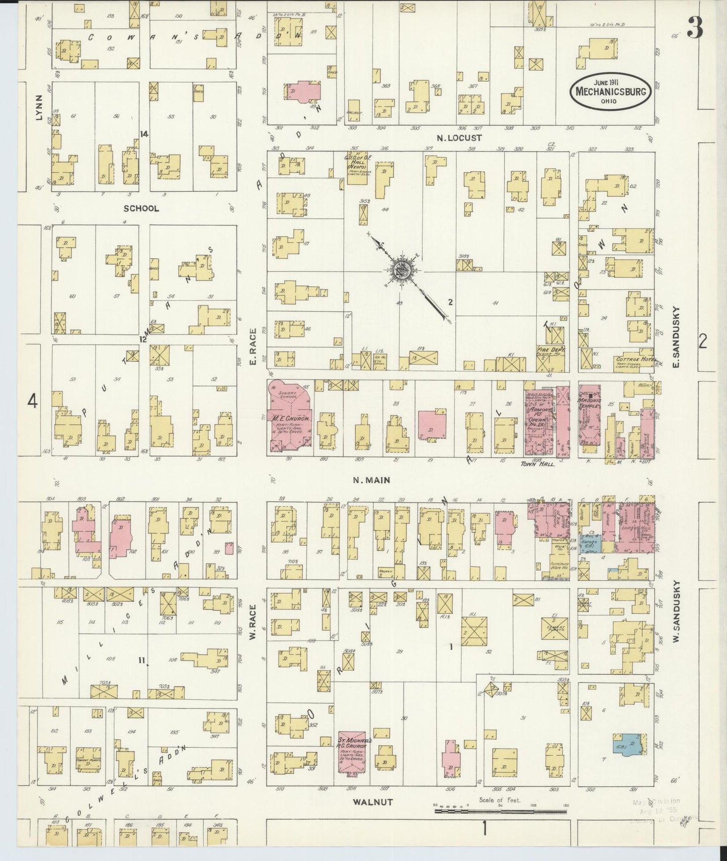 Sanborn Fire Insurance Map from Mechanicsburg, Champaign County, Ohio (1911), Sheet #0003 - Historic Sanborn Fire Insurance Map Print, vintage old map wall art, antique decor, genealogy gift, Ohio Ohio map