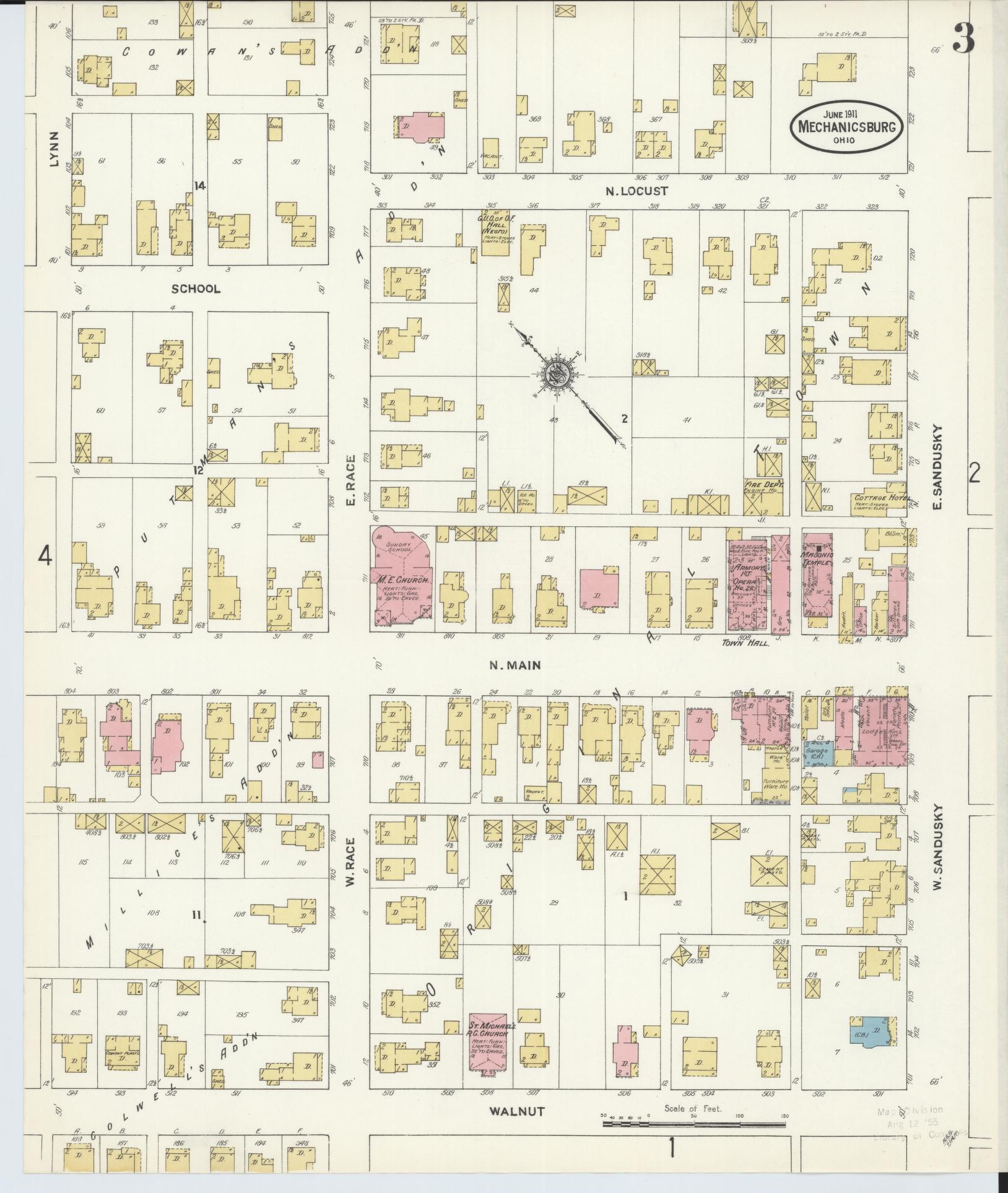 Sanborn Fire Insurance Map from Mechanicsburg, Champaign County, Ohio (1911), Sheet #0003 - Historic Sanborn Fire Insurance Map Print, vintage old map wall art, antique decor, genealogy gift, Ohio Ohio map