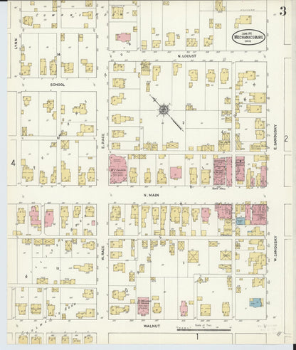 Sanborn Fire Insurance Map from Mechanicsburg, Champaign County, Ohio (1911), Sheet #0003 - Historic Sanborn Fire Insurance Map Print, vintage old map wall art, antique decor, genealogy gift, Ohio Ohio map