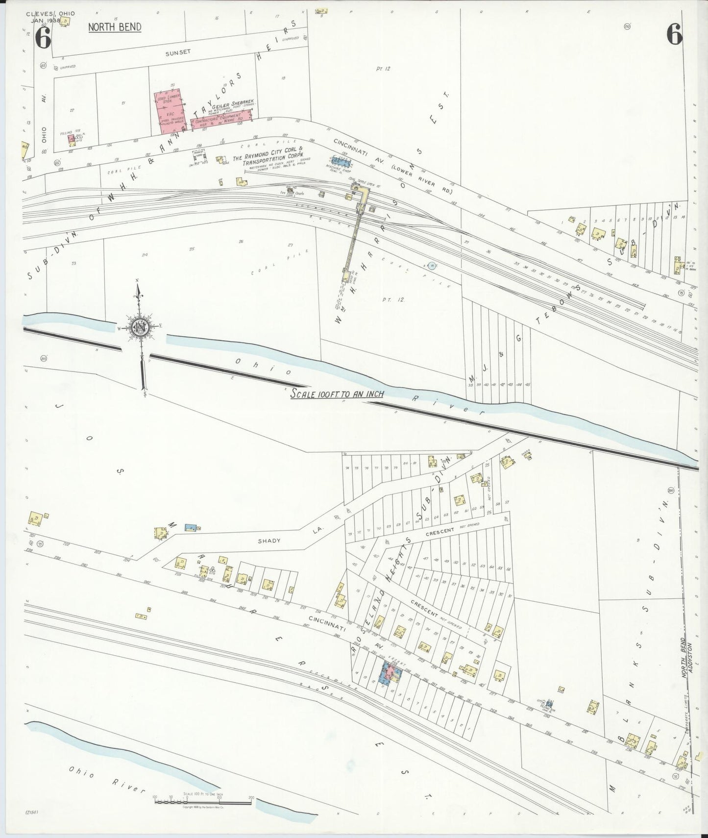 Sanborn Fire Insurance Map from Cleves, Hamilton County, Ohio (1938), Sheet #0006 - Historic Sanborn Fire Insurance Map Print, vintage old map wall art, antique decor, genealogy gift, Ohio Ohio map