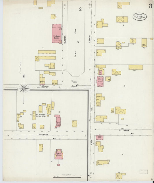 Sanborn Fire Insurance Map from Suffield, Hartford County, Connecticut (1898), Sheet #0003 - Historic Sanborn Fire Insurance Map Print, vintage old map wall art, antique decor, genealogy gift, Connecticut Connecticut map