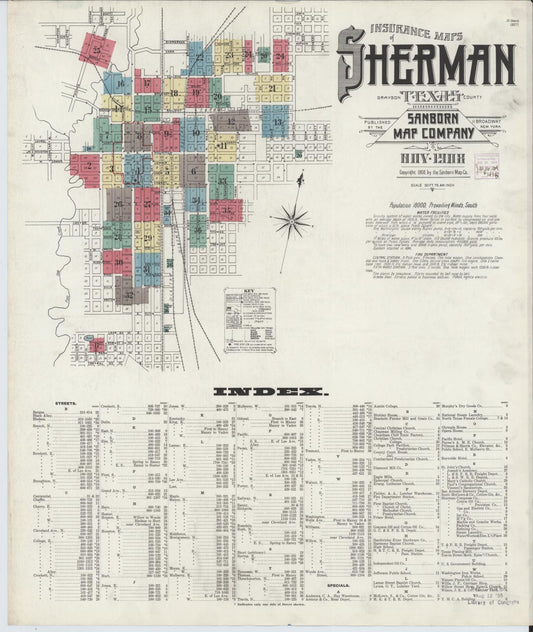 Sanborn Fire Insurance Map from Sherman, Grayson County, Texas (1908), Sheet #0001 - Complete Map Set gallery image, historic Sanborn map, vintage wall art, Texas Texas