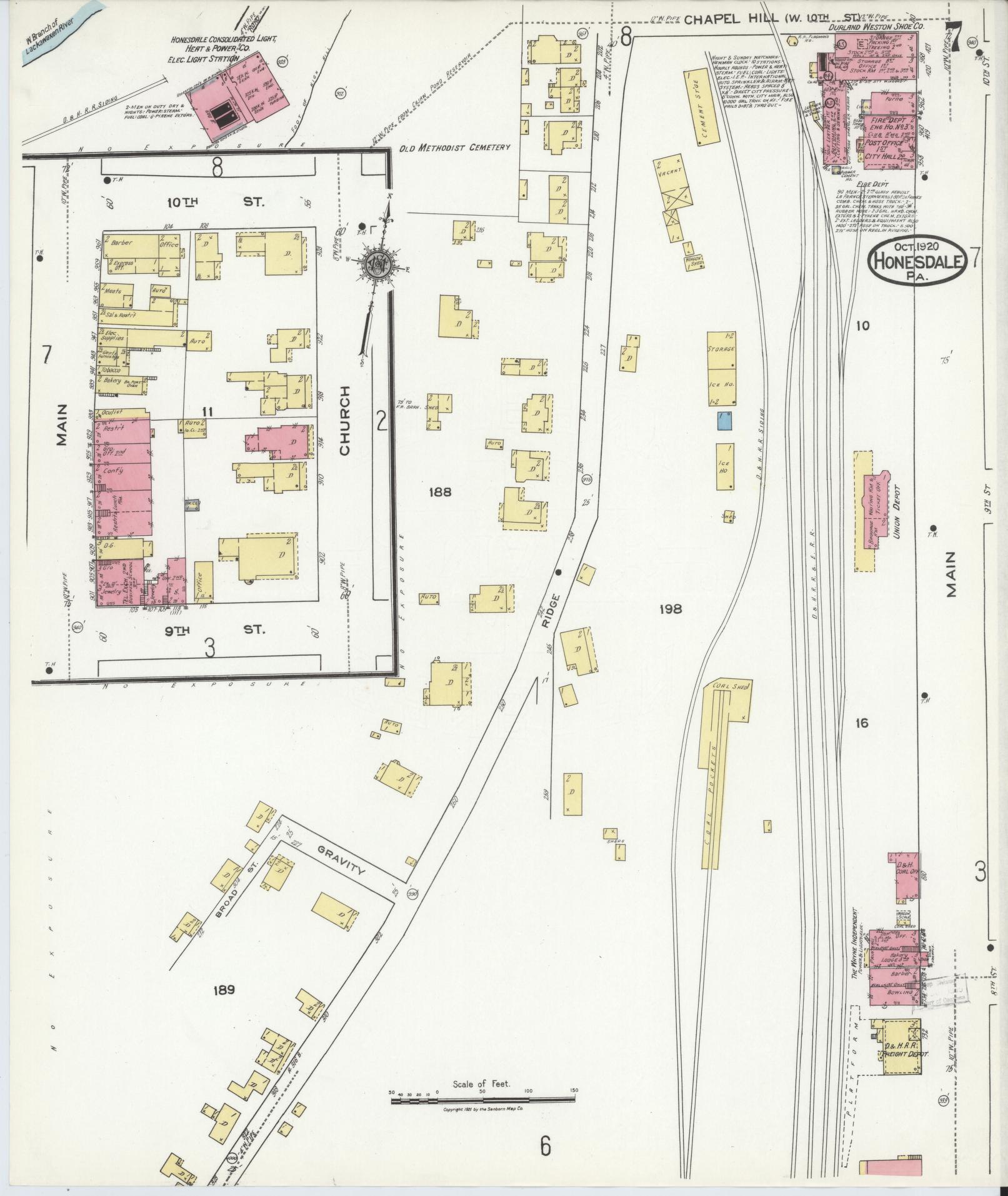 Sanborn Fire Insurance Map from Honesdale, Wayne County, Pennsylvania (1920), Sheet #0007 - Complete Map Set gallery image, historic Sanborn map, vintage wall art, Pennsylvania Pennsylvania
