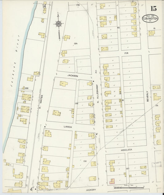Sanborn Fire Insurance Map from Covington, Independent Cities, Virginia (1913), Sheet #0015 - Historic Sanborn Fire Insurance Map Print, vintage old map wall art, antique decor, genealogy gift, Virginia Virginia map