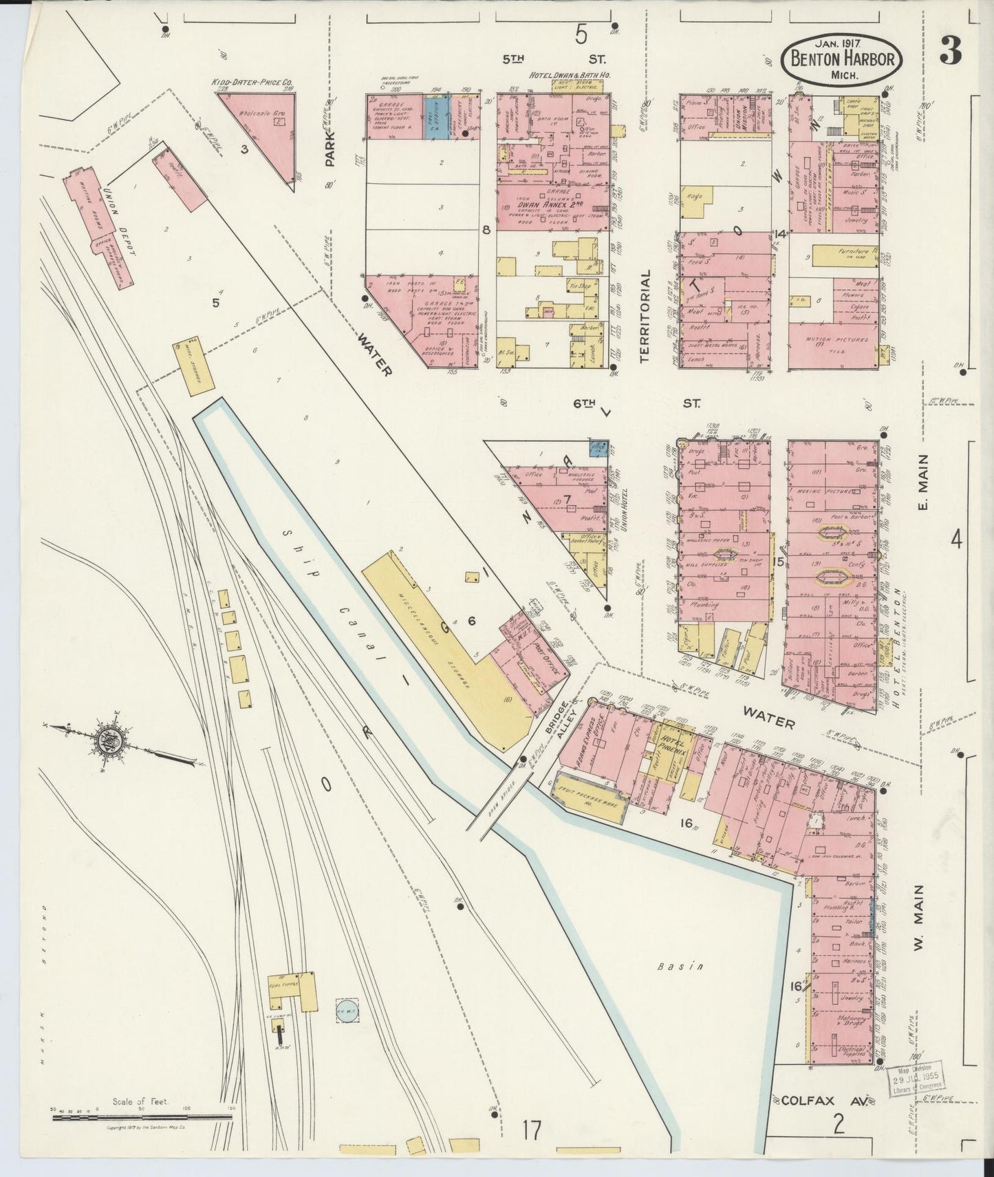 Sanborn Fire Insurance Map from Benton Harbor, Berrien County, Michigan (1917), Sheet #0003 - Historic Sanborn Fire Insurance Map Print, vintage old map wall art, antique decor, genealogy gift, Michigan Michigan map