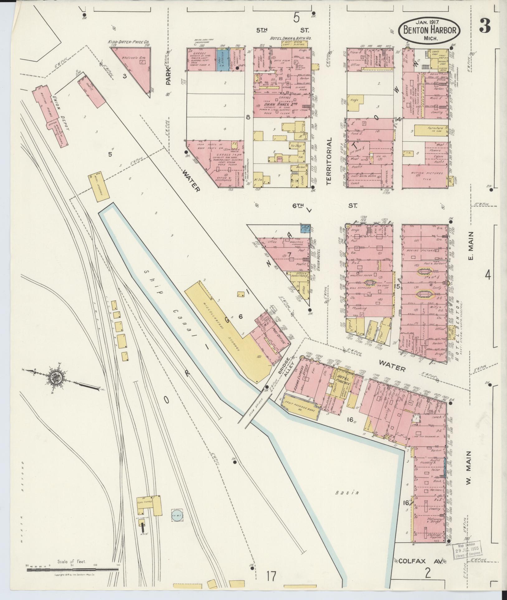Sanborn Fire Insurance Map from Benton Harbor, Berrien County, Michigan (1917), Sheet #0003 - Historic Sanborn Fire Insurance Map Print, vintage old map wall art, antique decor, genealogy gift, Michigan Michigan map