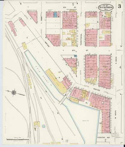 Sanborn Fire Insurance Map from Benton Harbor, Berrien County, Michigan (1917), Sheet #0003 - Historic Sanborn Fire Insurance Map Print, vintage old map wall art, antique decor, genealogy gift, Michigan Michigan map