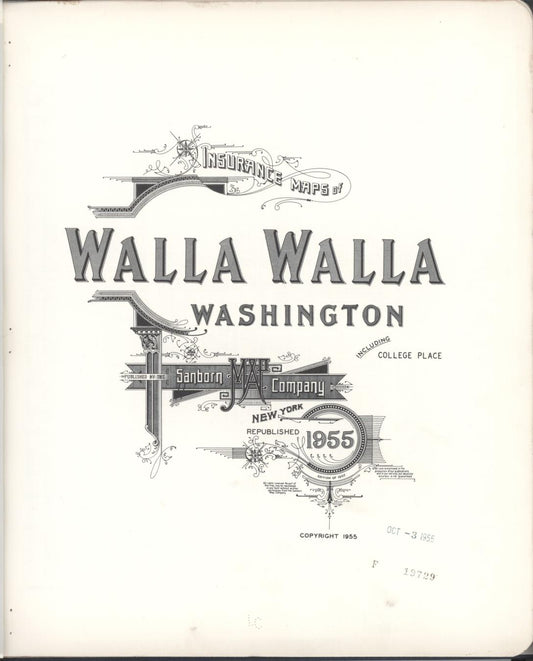 Sanborn Fire Insurance Map from Walla Walla, Walla Walla County, Washington (1955), Sheet #0001 - Historic Sanborn Fire Insurance Map Print, vintage old map wall art, antique decor, genealogy gift, Washington Washington map