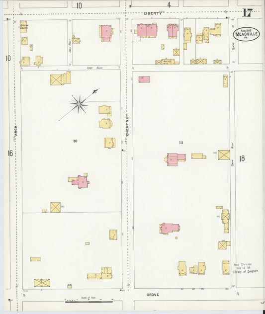 Sanborn Fire Insurance Map from Meadville, Crawford County, Pennsylvania (1905), Sheet #0017 - Historic Sanborn Fire Insurance Map Print, vintage old map wall art, antique decor, genealogy gift, Pennsylvania Pennsylvania map