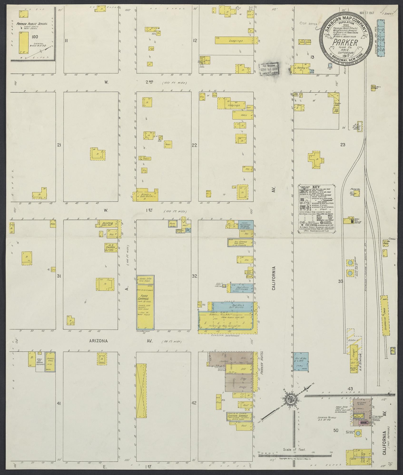 Sanborn Fire Insurance Map from Parker, Yuma County, Arizona (1917), Sheet #0001 - Complete Map Set gallery image, historic Sanborn map, vintage wall art, Arizona Arizona