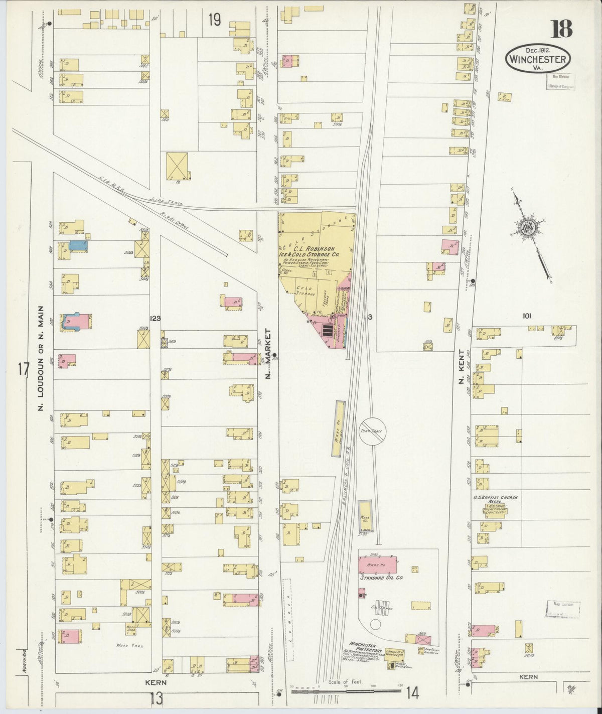 Sanborn Fire Insurance Map from Winchester, Independent Cities, Virginia (1912), Sheet #0018 - Historic Sanborn Fire Insurance Map Print, vintage old map wall art, antique decor, genealogy gift, Virginia Virginia map