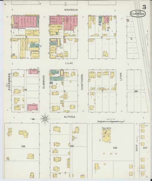 Sanborn Fire Insurance Map from Elmwood, Peoria County, Illinois (1893), Sheet #0003 - Historic Sanborn Fire Insurance Map Print, vintage old map wall art, antique decor, genealogy gift, Illinois Illinois map