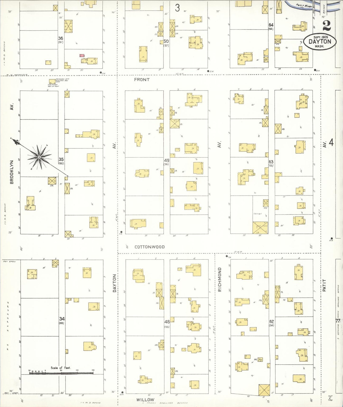 Sanborn Fire Insurance Map from Dayton, Columbia County, Washington (1909), Sheet #0002 - Complete Map Set gallery image, historic Sanborn map, vintage wall art, Washington Washington