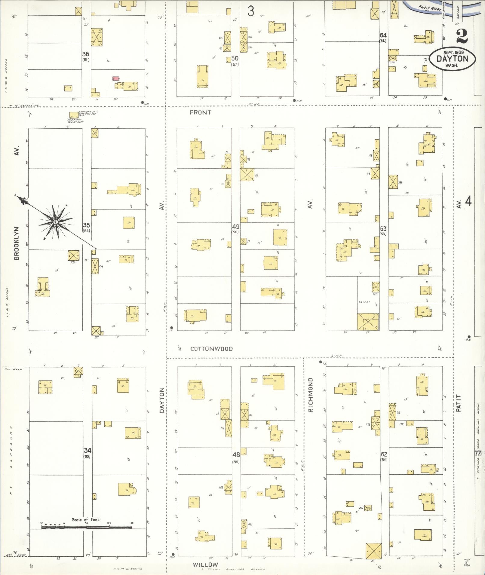 Sanborn Fire Insurance Map from Dayton, Columbia County, Washington (1909), Sheet #0002 - Complete Map Set gallery image, historic Sanborn map, vintage wall art, Washington Washington