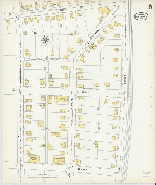Sanborn Fire Insurance Map from Olyphant, Lackawanna County, Pennsylvania (1903), Sheet #0005 - Historic Sanborn Fire Insurance Map Print, vintage old map wall art, antique decor, genealogy gift, Pennsylvania Pennsylvania map