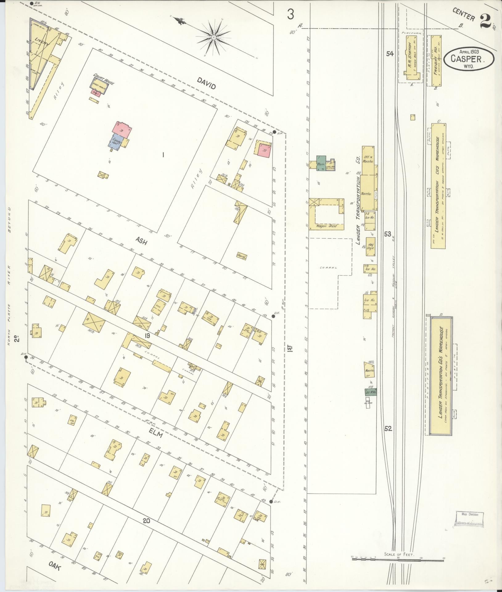 Sanborn Fire Insurance Map from Casper, Natrona County, Wyoming (1903), Sheet #0002 - Complete Map Set gallery image, historic Sanborn map, vintage wall art, Wyoming Wyoming