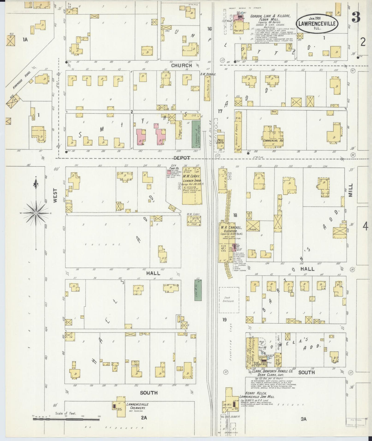 Sanborn Fire Insurance Map from Lawrenceville, Lawrence County, Illinois (1901), Sheet #0003 - Historic Sanborn Fire Insurance Map Print, vintage old map wall art, antique decor, genealogy gift, Illinois Illinois map