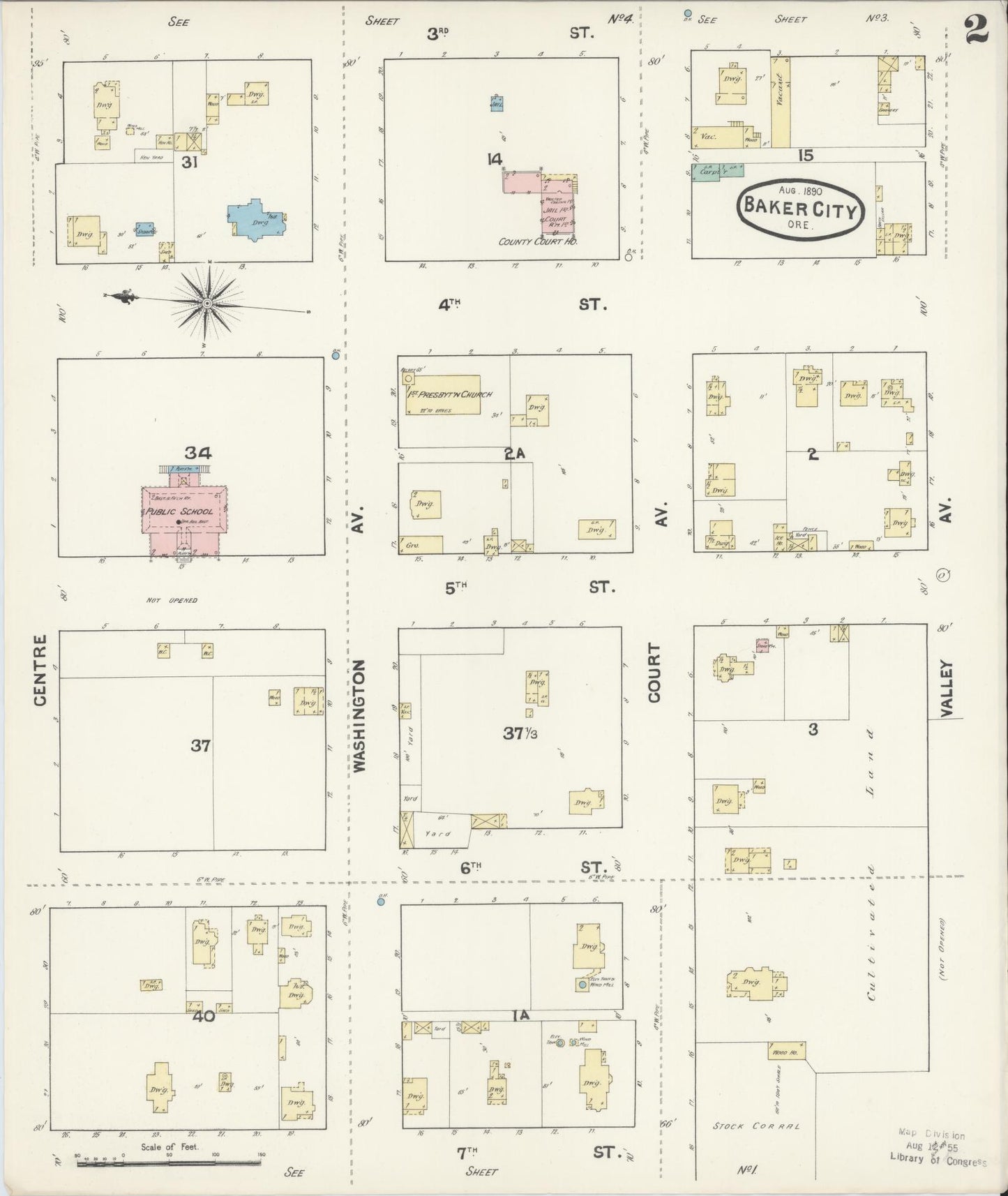 Sanborn Fire Insurance Map from Baker, Baker County, Oregon (1890), Sheet #0002 - Complete Map Set gallery image, historic Sanborn map, vintage wall art, Oregon Oregon