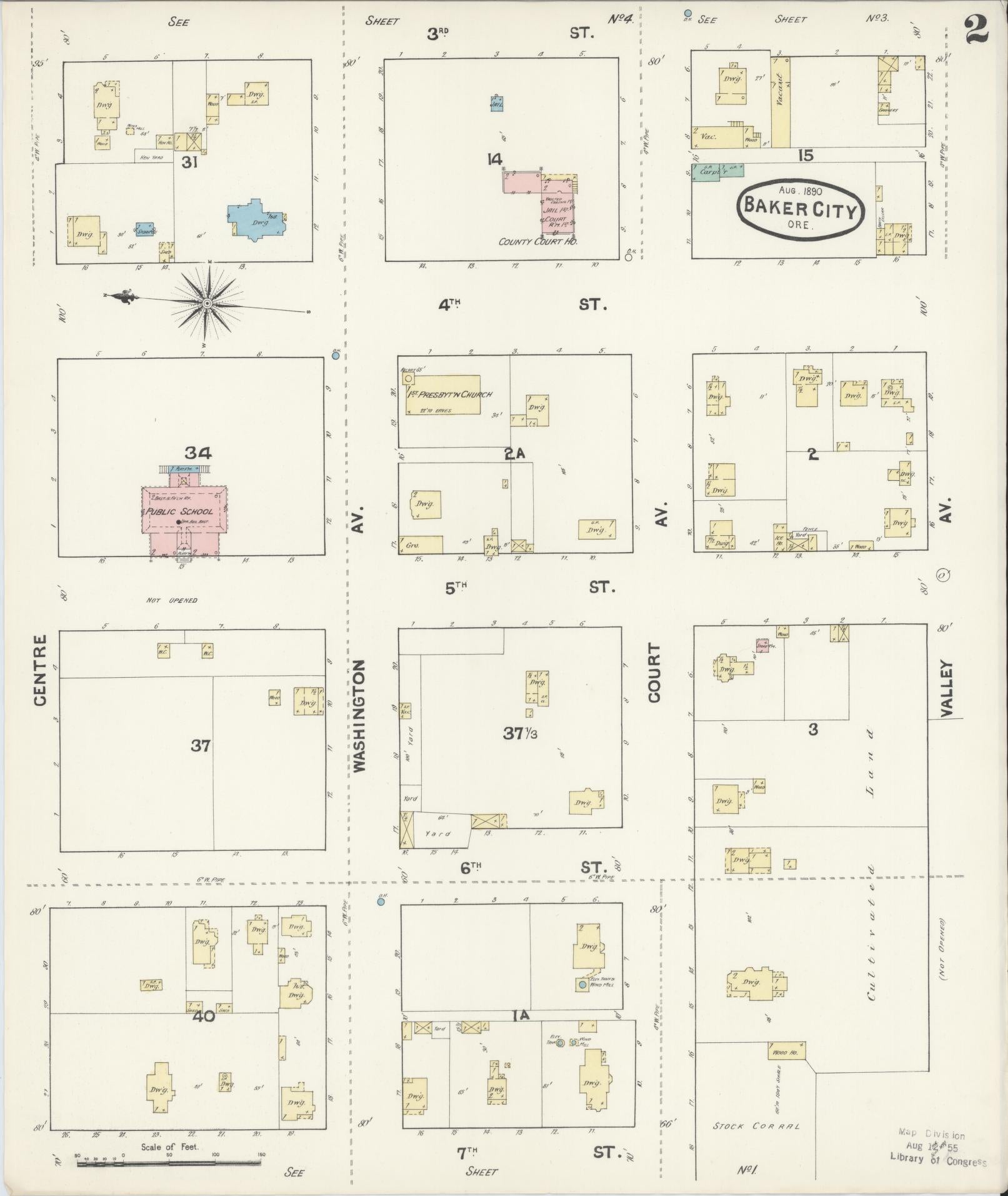 Sanborn Fire Insurance Map from Baker, Baker County, Oregon (1890), Sheet #0002 - Complete Map Set gallery image, historic Sanborn map, vintage wall art, Oregon Oregon