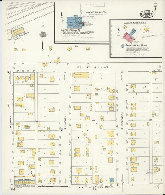 Sanborn Fire Insurance Map from Casper, Natrona County, Wyoming (1921), Sheet #0008 - Historic Sanborn Fire Insurance Map Print, vintage old map wall art, antique decor, genealogy gift, Wyoming Wyoming map