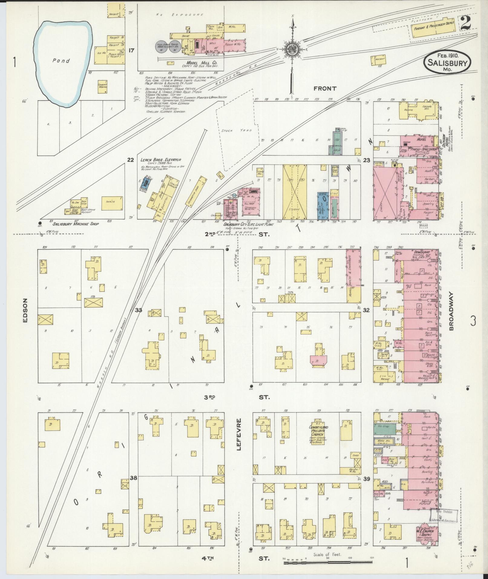 Sanborn Fire Insurance Map from Salisbury, Chariton County, Missouri (1910), Sheet #0002 - Complete Map Set gallery image, historic Sanborn map, vintage wall art, Missouri Missouri