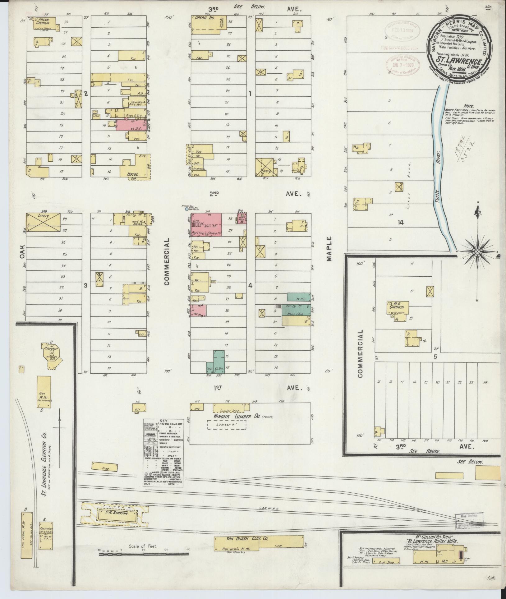 Sanborn Fire Insurance Map from Saint Lawrence, Hand County, South Dakota (1898), Sheet #0001 - Historic Sanborn Fire Insurance Map Print, vintage old map wall art, antique decor, genealogy gift, South Dakota South Dakota map
