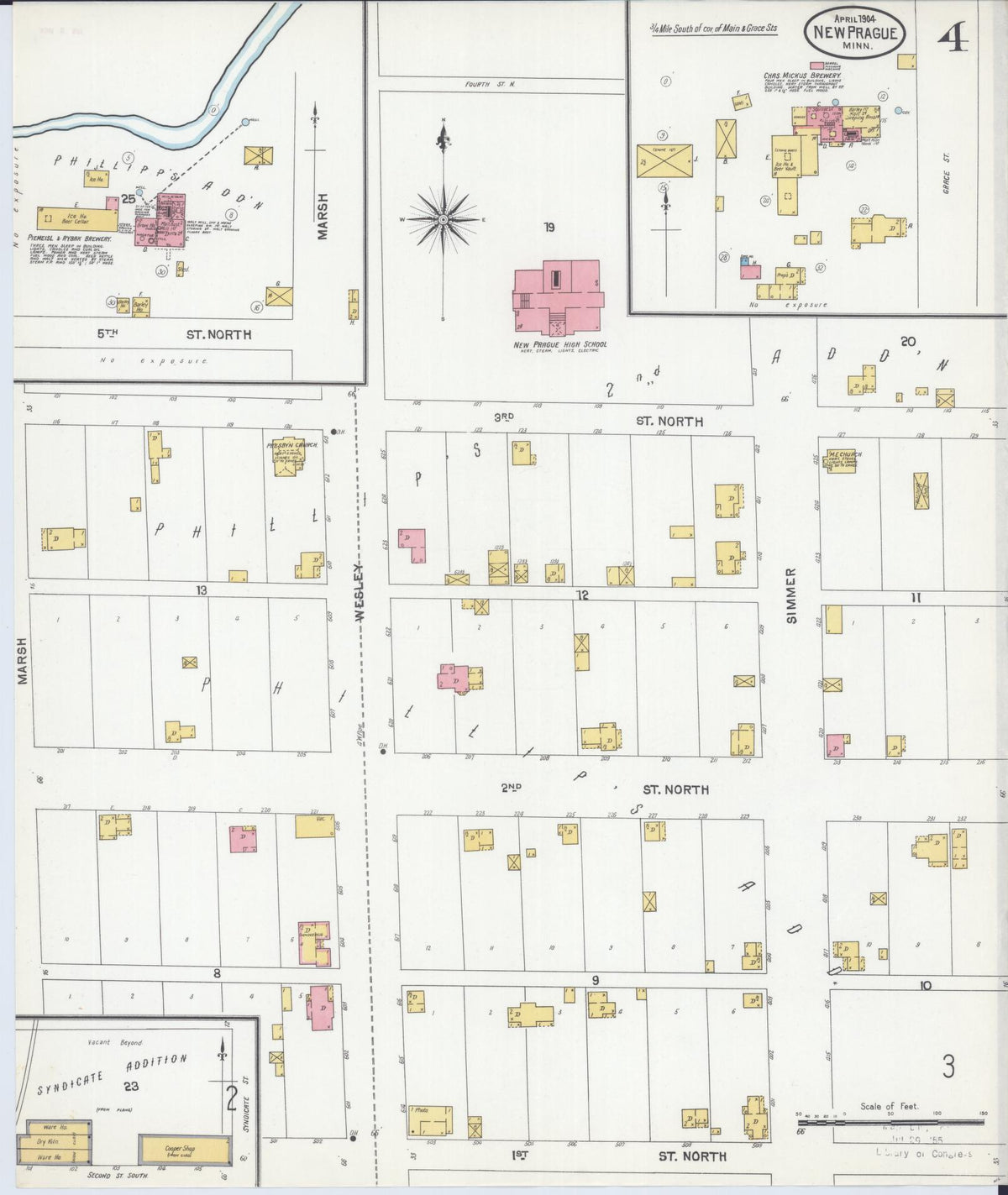 Sanborn Fire Insurance Map from New Prague, Scott And Le Sueur, Minnesota (1904), Sheet #0004 - Complete Map Set gallery image, historic Sanborn map, vintage wall art, Minnesota Minnesota