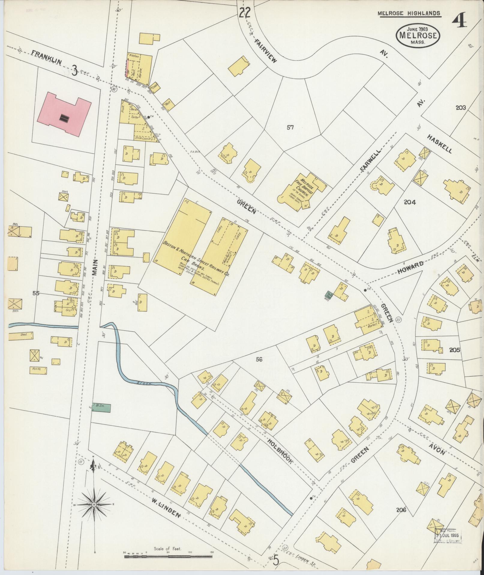Sanborn Fire Insurance Map from Melrose, Middlesex County, Massachusetts (1903), Sheet #0004 - Complete Map Set gallery image, historic Sanborn map, vintage wall art, Massachusetts Massachusetts