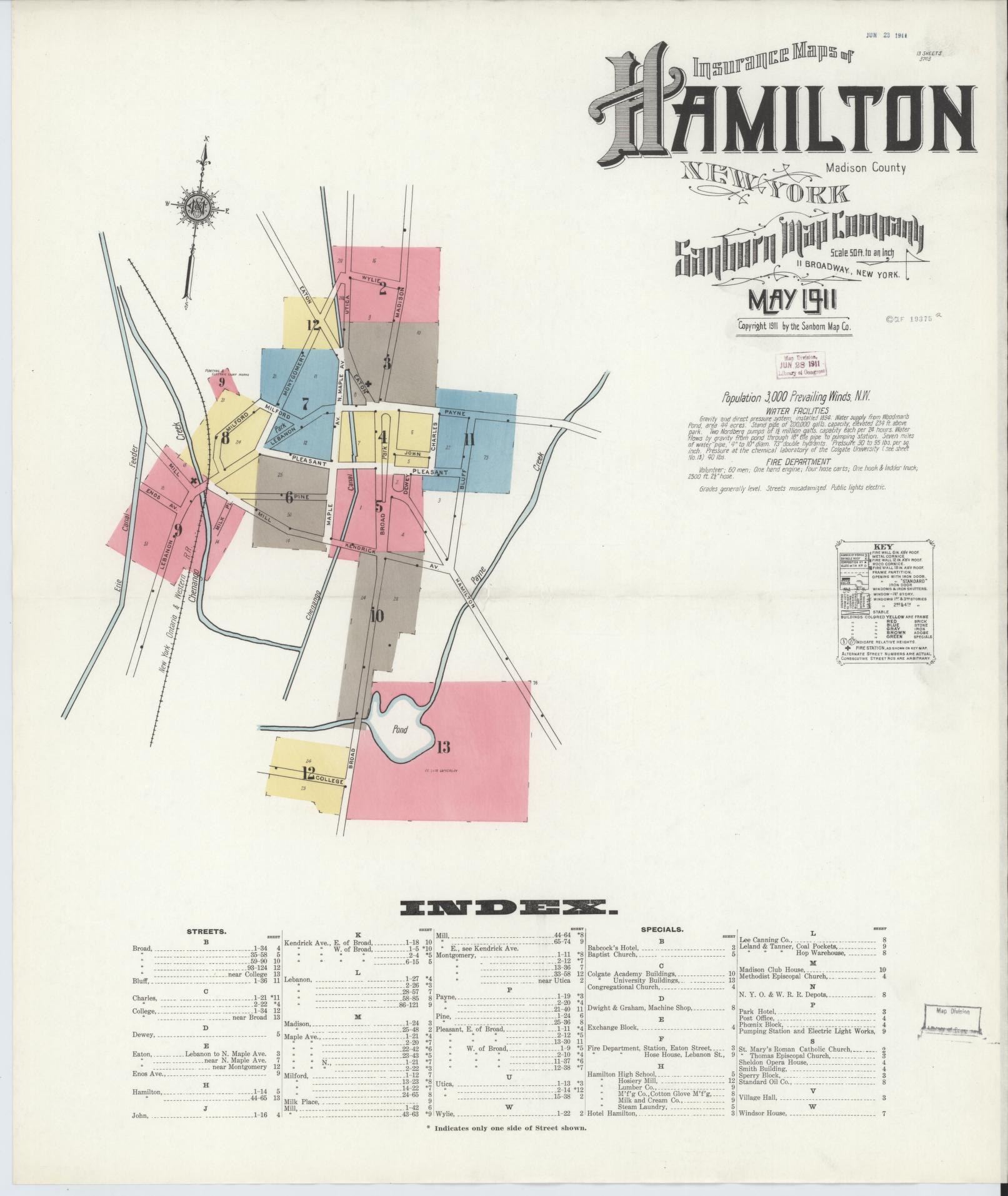 Sanborn Fire Insurance Map from Hamilton, Madison County, New York. (1911) – Historic Sanborn Fire Insurance Map Print