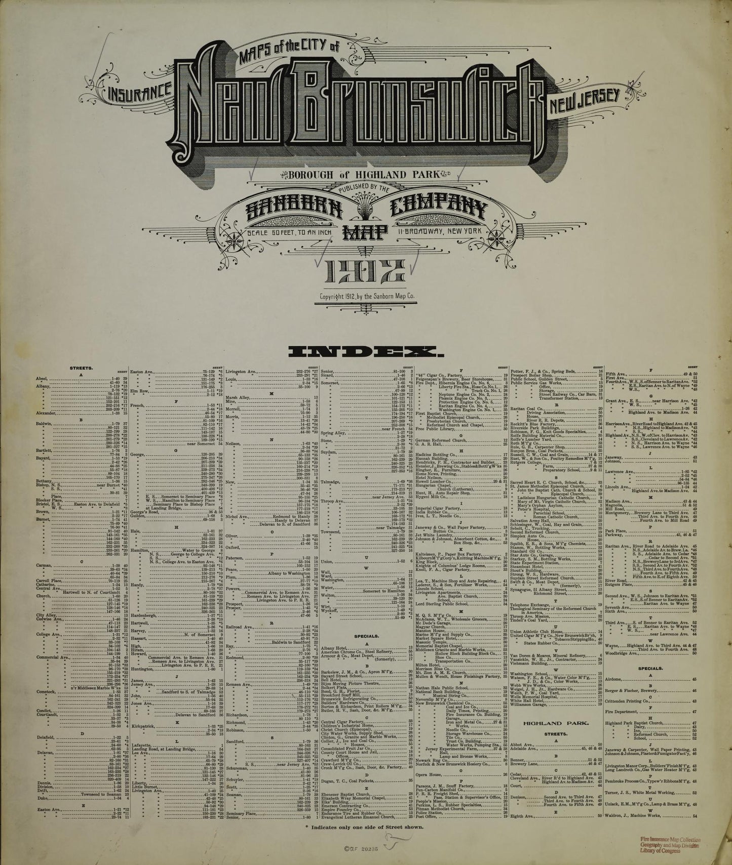 Sanborn Fire Insurance Map from New Brunswick, Middlesex County, New Jersey. (1912) – Historic Sanborn Fire Insurance Map Print