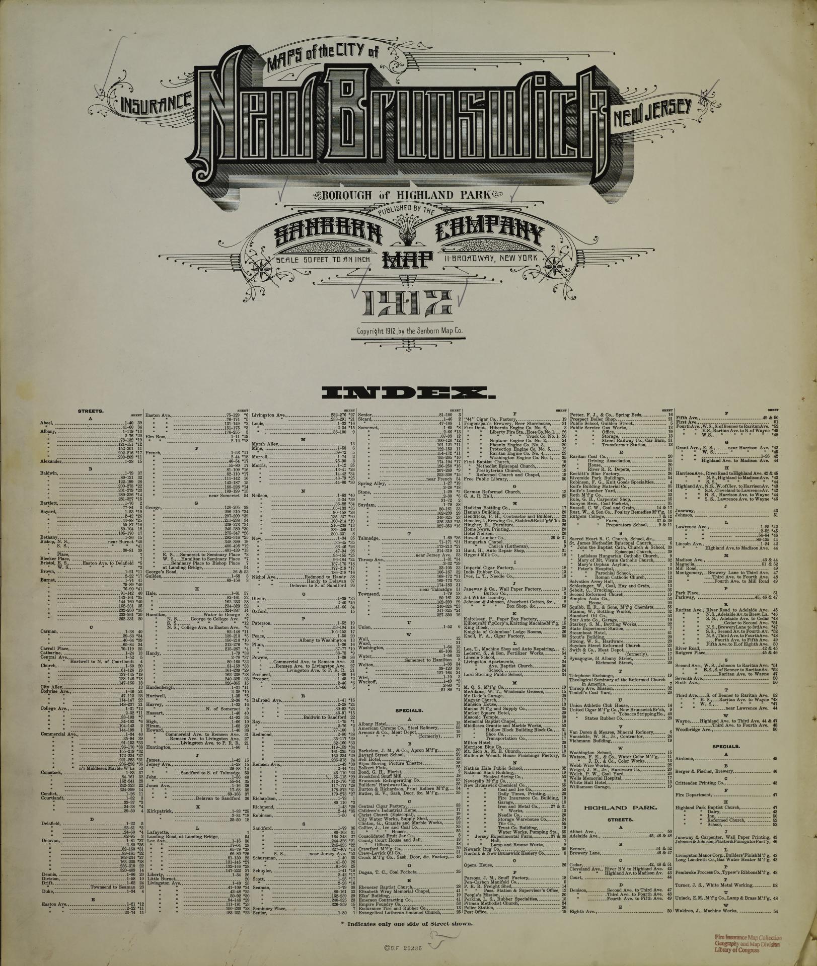 Sanborn Fire Insurance Map from New Brunswick, Middlesex County, New Jersey. (1912) – Historic Sanborn Fire Insurance Map Print
