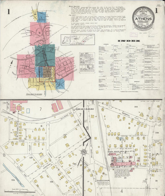 Sanborn Fire Insurance Map from Athens, McMinn County, Tennessee (1925), Sheet #0001 - Complete Map Set gallery image, historic Sanborn map, vintage wall art, Tennessee Tennessee