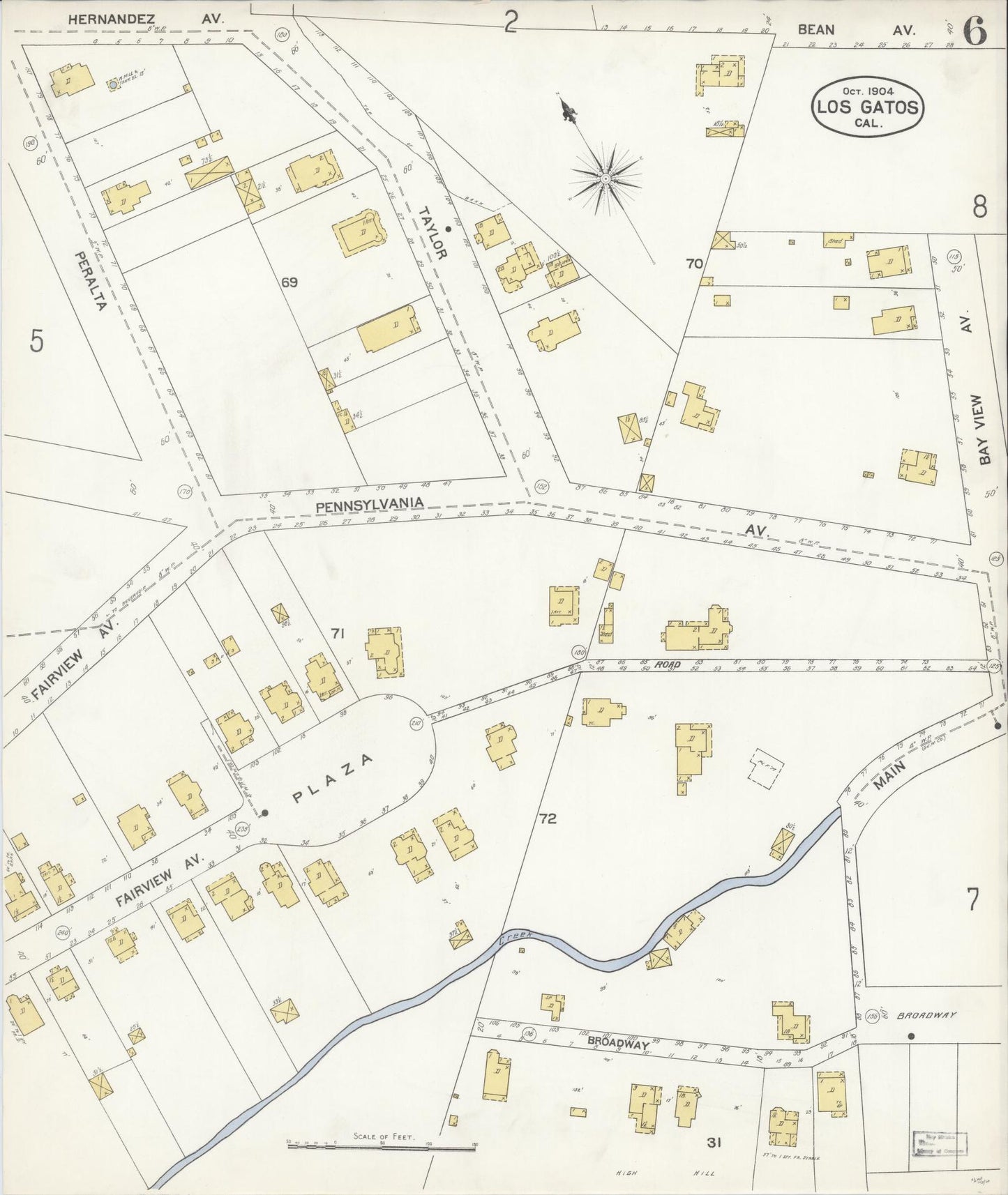 Sanborn Fire Insurance Map from Los Gatos, Santa Clara County, California (1904), Sheet #0006 - Historic Sanborn Fire Insurance Map Print, vintage old map wall art, antique decor, genealogy gift, California California map