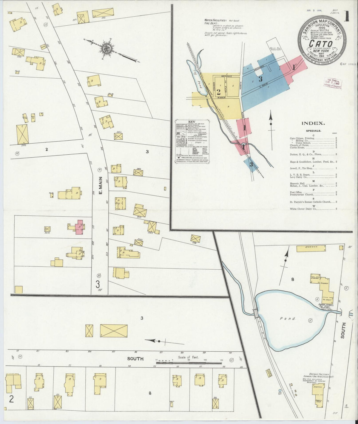 Sanborn Fire Insurance Map from Cato, Cayuga County, New York (1911), Sheet #0001 - Complete Map Set gallery image, historic Sanborn map, vintage wall art, New York New York