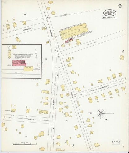 Sanborn Fire Insurance Map from Abington, Plymouth County, Massachusetts (1907), Sheet #0009 - Complete Map Set gallery image, historic Sanborn map, vintage wall art, Massachusetts Massachusetts