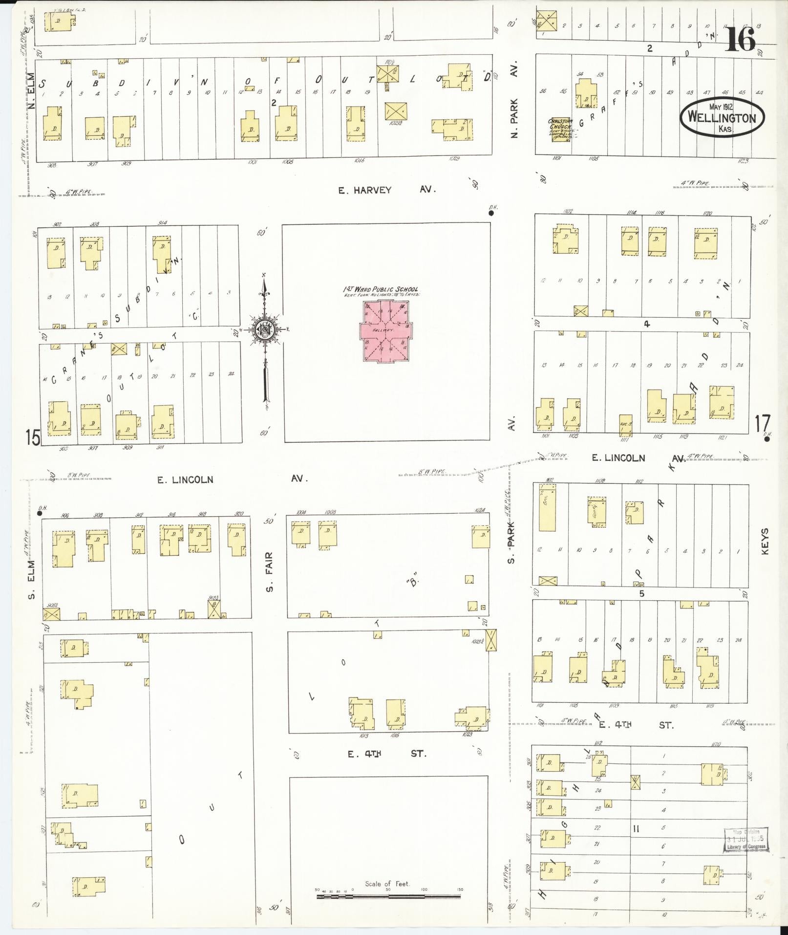 Sanborn Fire Insurance Map from Wellington, Sumner County, Kansas (1912), Sheet #0016 - Historic Sanborn Fire Insurance Map Print, vintage old map wall art, antique decor, genealogy gift, Kansas Kansas map