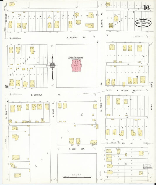 Sanborn Fire Insurance Map from Wellington, Sumner County, Kansas (1912), Sheet #0016 - Historic Sanborn Fire Insurance Map Print, vintage old map wall art, antique decor, genealogy gift, Kansas Kansas map