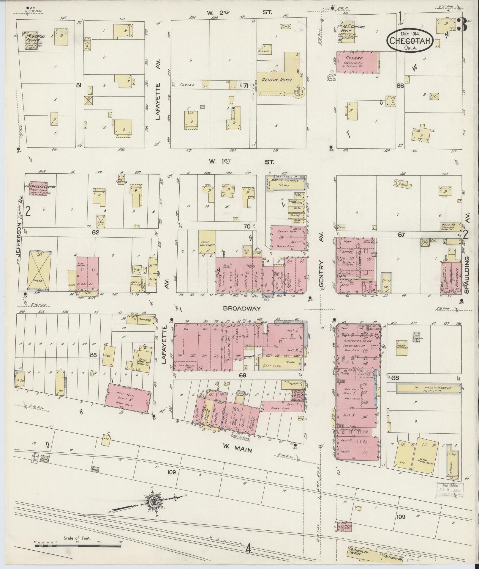 Sanborn Fire Insurance Map from Checotah, McIntosch County, Oklahoma (1914), Sheet #0003 - Complete Map Set gallery image, historic Sanborn map, vintage wall art, Oklahoma Oklahoma