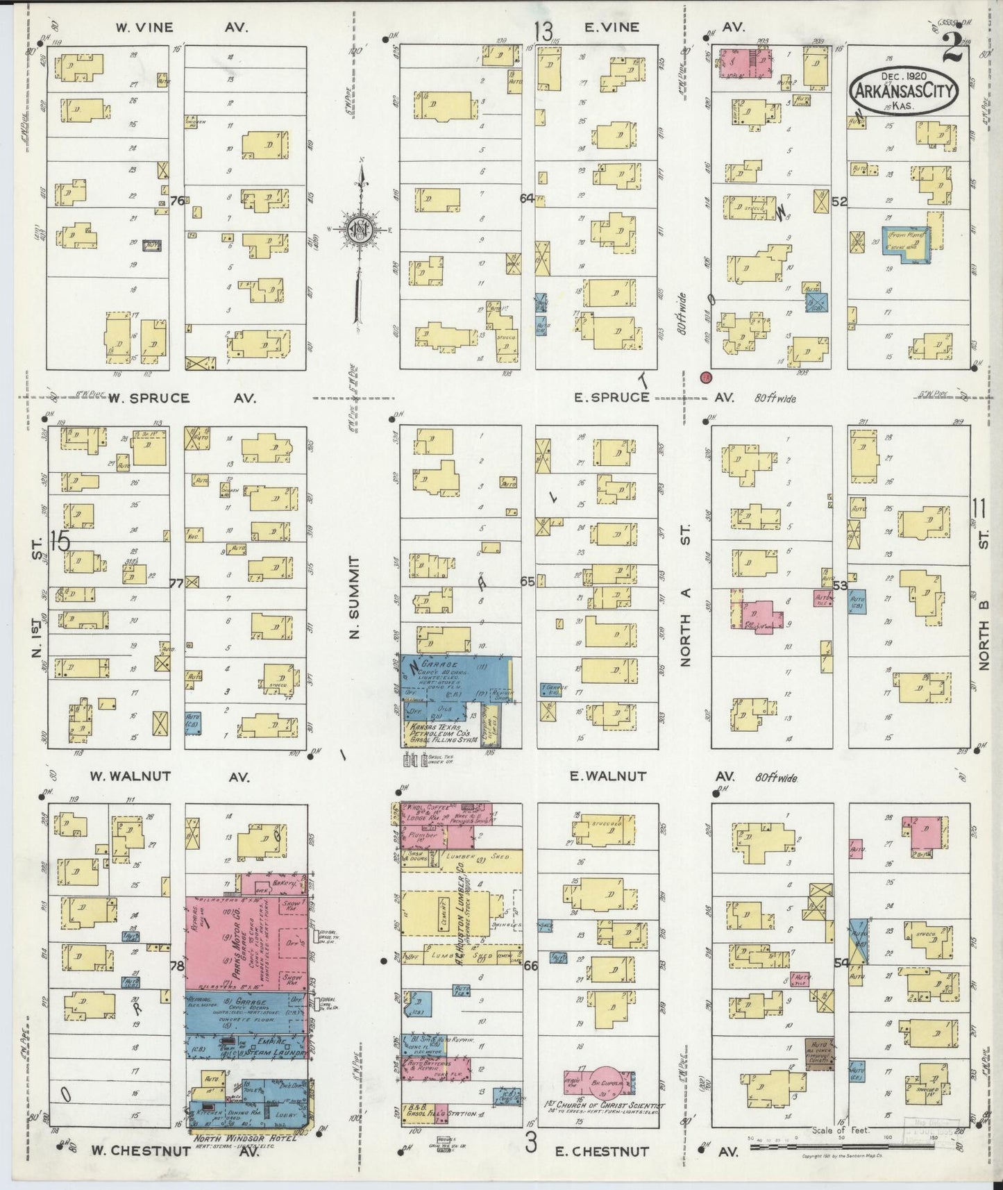 Sanborn Fire Insurance Map from Arkansas City, Cowley County, Kansas (1920), Sheet #0002 - Complete Map Set gallery image, historic Sanborn map, vintage wall art, Kansas Kansas