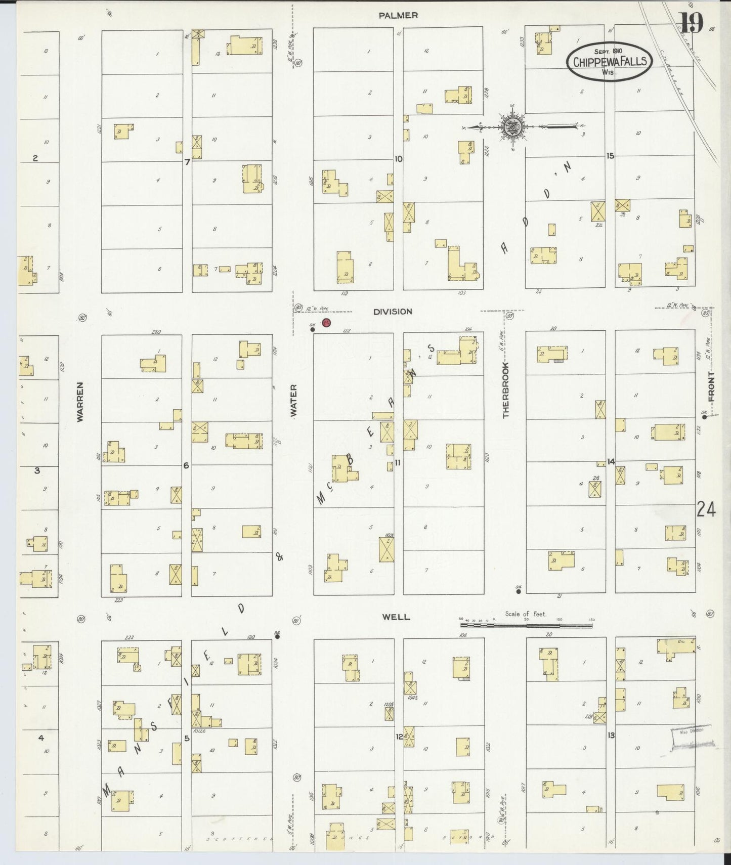 Sanborn Fire Insurance Map from Chippewa Falls, Chippewa County, Wisconsin (1910), Sheet #0019 - Complete Map Set gallery image, historic Sanborn map, vintage wall art, Wisconsin Wisconsin