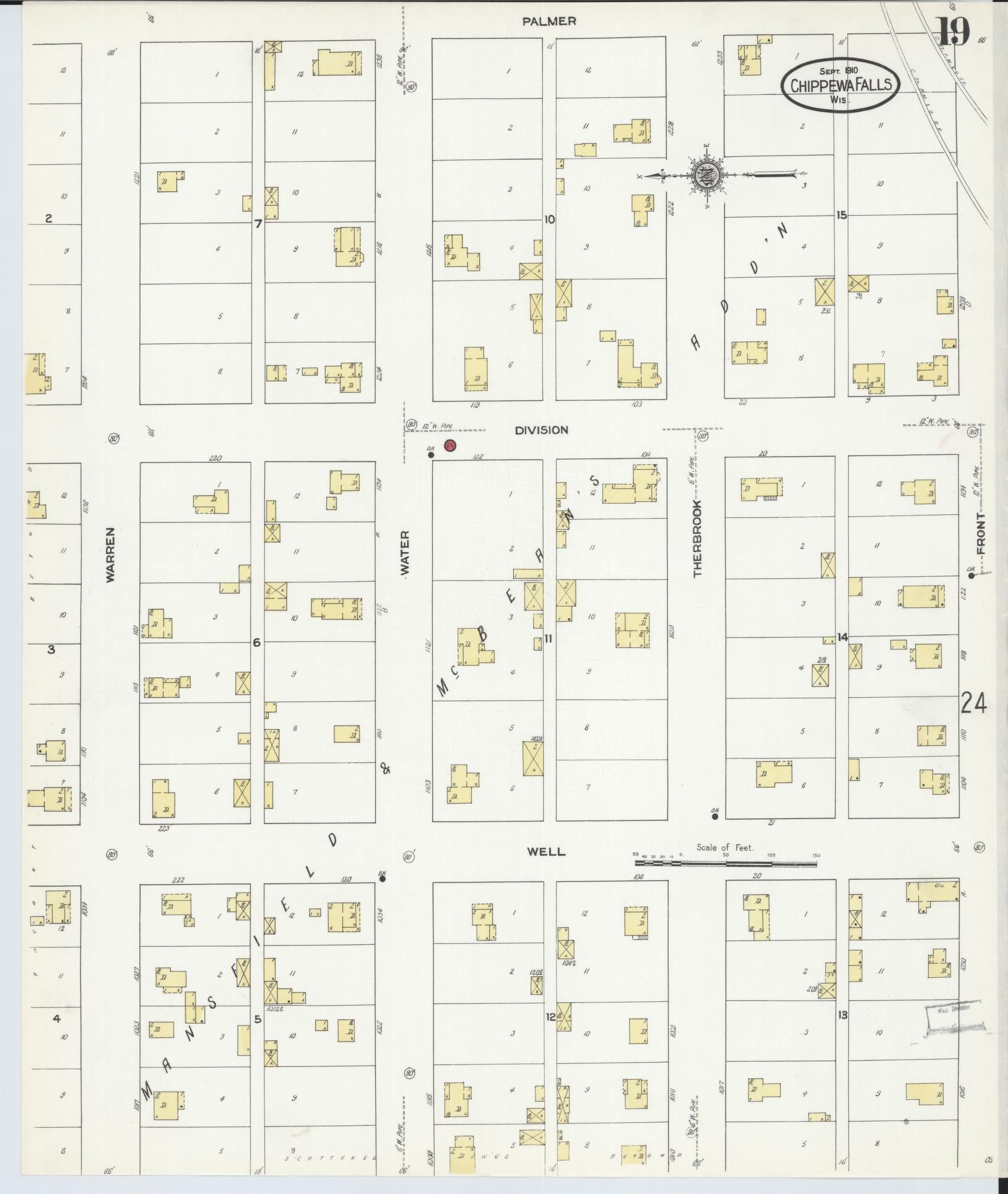 Sanborn Fire Insurance Map from Chippewa Falls, Chippewa County, Wisconsin (1910), Sheet #0019 - Complete Map Set gallery image, historic Sanborn map, vintage wall art, Wisconsin Wisconsin